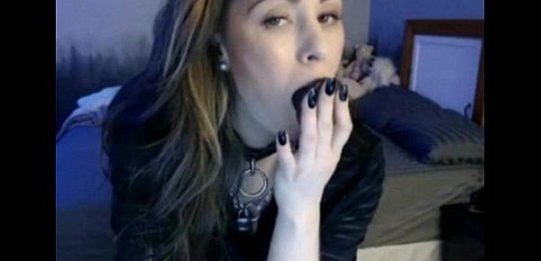  Emo Girl puts dildo in her mouth and takes every inch of it